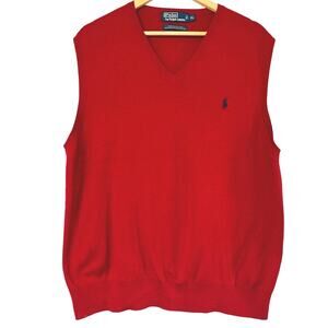 Polo Ralph Lauren V Neck Pima Cotton Red Sweater Vest Mens XL Holiday EUC